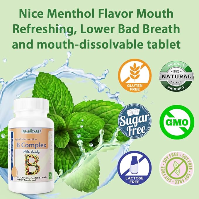 Vitamin B Complex Buccal Lozenge Tablets – Slow-Dissolving for Fast Absorption, Menthol Flavor, Energy & Metabolism Support, Immune & Stress Relief, 100 CT