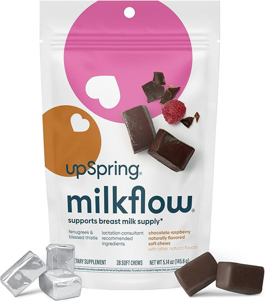 UpSpring Lactation Supplement for Breastfeeding, Lactation Snacks with Fenugreek and Blessed Thistle, Breastfeeding Essentials Support, Breast Milk Supply - Choco Raspberry (28 Count)