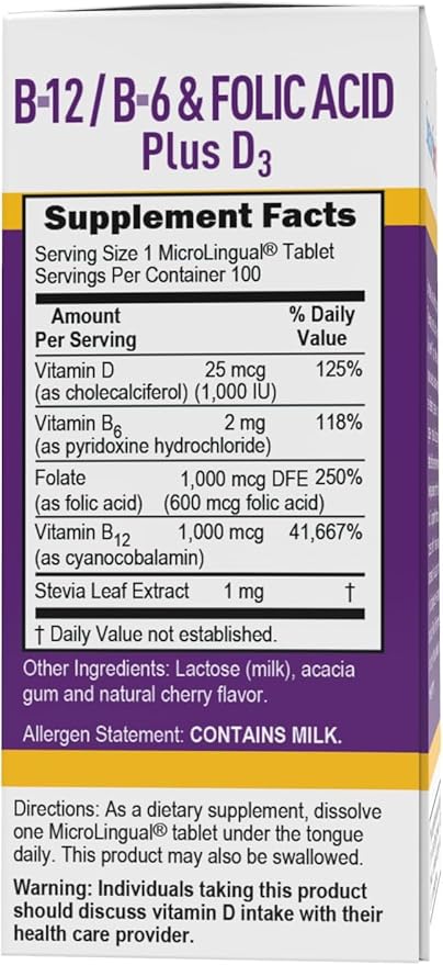 Superior Source No Shot Vitamin B-12 Cyanocobalamin 1000 mcg, B-6, Folic Acid & Vitamin D-3 1000 IU - Supports Energy, Brain, Heart, & Bone Health - 100 Sublingual Dissolving Tablets