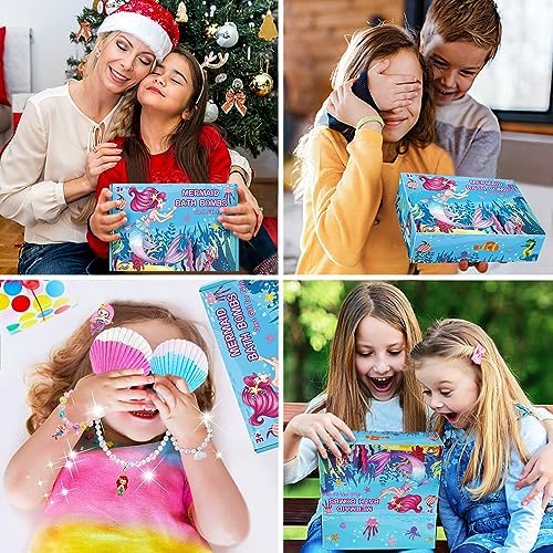 Mermaid Bath Bombs for Girls Kids with Surprise Inside 6+10 PCS Mermaid Gifts for Girls Toys 4 5 6 7 8 Year Old Birthday Easter Basket Sutffer Princess Jewelry Natural Organic Bubble Bath Bomb Set