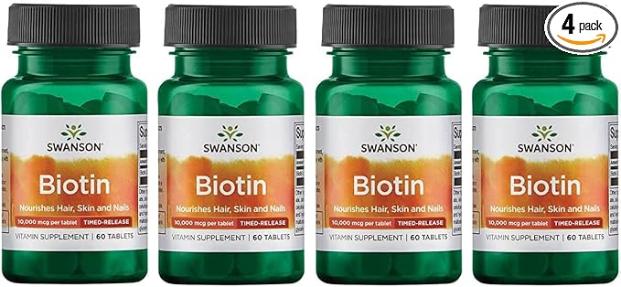 Swanson Biotin - Timed-Release 10,000 mcg 60 Tabs (4 Pack)