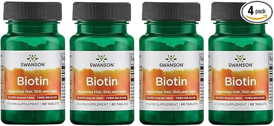 Swanson Biotin - Timed-Release 10,000 mcg 60 Tabs (4 Pack)