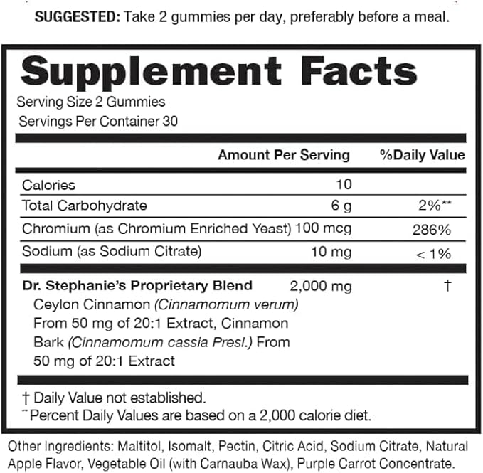 Dr. Stephanie’s SugarDown Gummies – 2 Pack - Ceylon & Cassia Cinnamon Supplement