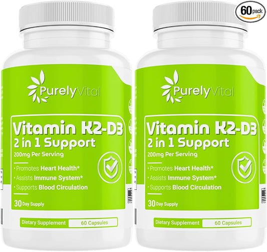 Vitamin K2-D3 2 in 1 Support – 200mg Per Serving – Heart Health, Immune Support & Blood Circulation – 60 Capsules – Gluten-Free, Vegan, Non-GMO, Hormone-Free (2)