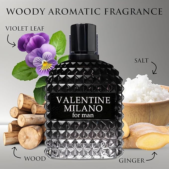 Fragrance for Men VALENTINE MILANO Eau de Parfum Natural Spray Men Cologne Masculine Scent 3.4 Fl Oz/100ML