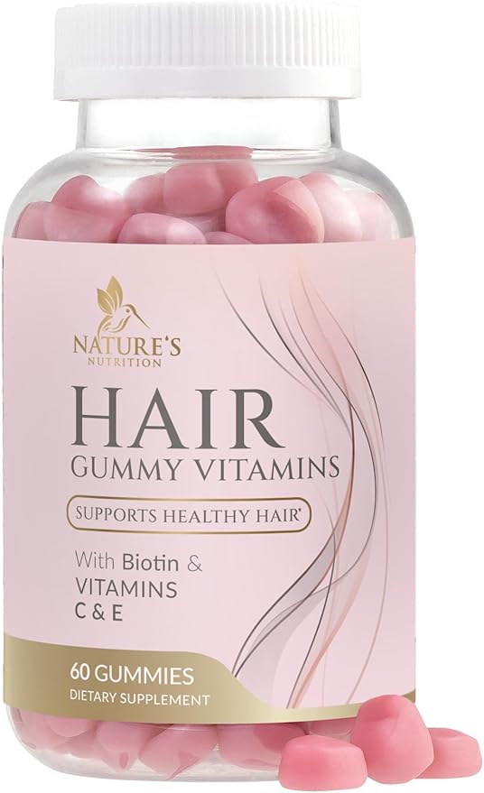 Sugar Free Hair Vitamins Gummies with Biotin 5000 mcg, Vitamin A, B12, C, D, E, Folic Acid, Supports Hair Growth Gummy, Vegetarian Friendly, Supports Strong Beautiful Hair and Nails - 60 Gummies