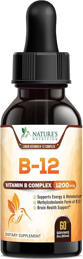 Vegan B-12 Vitamin Supplement Drops (Methylcobalamin) Extra Strength Super B Complex - Sublingual B12 Liquid for Immune Support, Heart Health & Cellular Energy Support, Raspberry Flavored - 2 Fl Oz