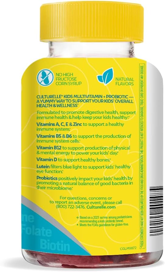 Culturelle Kids Multivitamin + Probiotic for Kids (Ages 2+) - 60 Count, Peach-Orange & Mixed Berry Flavor - Digestive Health & Immune Support Gummies with Lutein to Support Eye Health (Pack of 2)