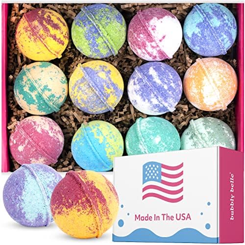 Bath Bombs XL Gift Set, 12 USA Made Extra Large Handmade Aromatherapy Fizzies with Epsom Salt and Kaolin Clay, Vegan for Women, Men, Kids