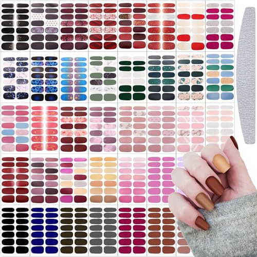 Maitys 560 Pieces 40 Sheets Full Wrap Nail Stickers Nail Polish Strips Decals Self Adhesive Gel Fingernail Strips Art Decals with File for Women DIY Craft Decorations(Bright Style)
