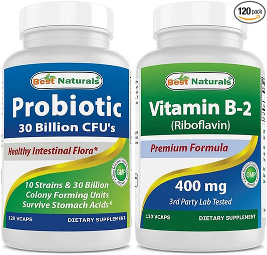 Best Naturals Probiotic 10 Strains & 30 Billion CFU & Vitamin B2 (Riboflavin) 400mg