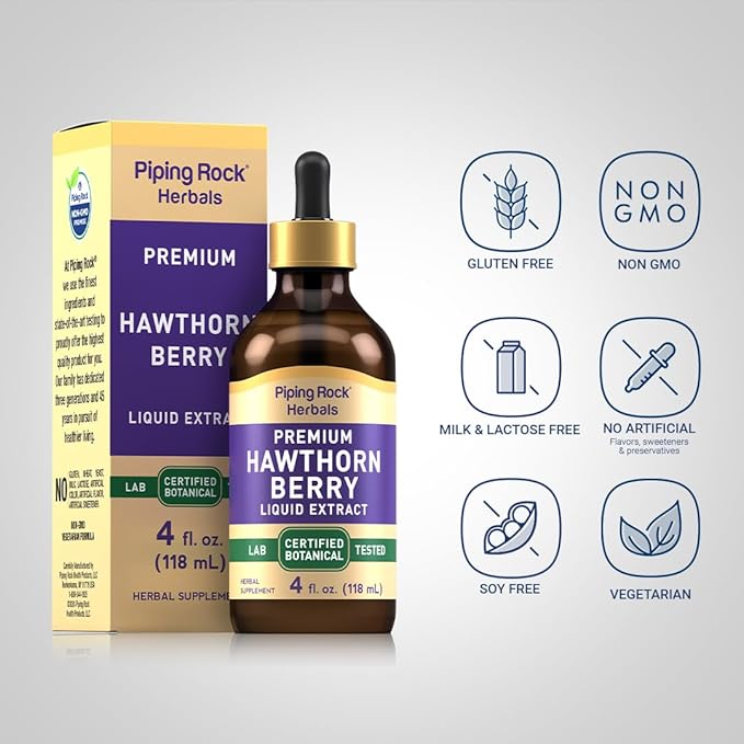 Piping Rock Hawthorn Berry Extract Liquid | 4 fl oz | Herb Tincture Drops | Premium Vegetarian Supplement | Non GMO, Gluten Free