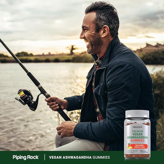 Piping Rock Ashwagandha Gummies Supplement | 75 Count | for Women and Men | Tropical Flavor | Vegan Formula | Non-GMO, Gluten Free