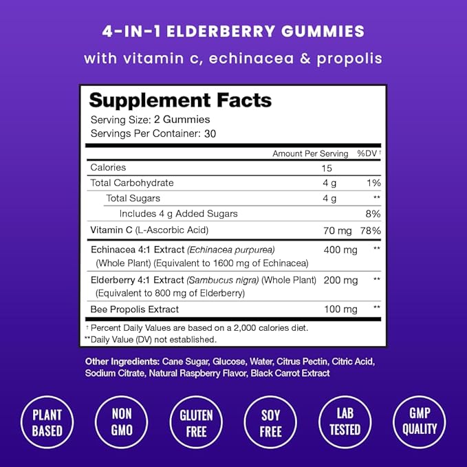 NutraChamps Elderberry Gummies, Sambucus Elderberry Gummies for Adults & Kids, Vitamin C, Propolis & Echinacea, Max Strength Immune Support Gummies, Natural Berry Flavor, 120 Gummies (Pack of 2)