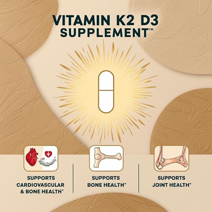 Vitamin K2-D3 2 in 1 Support – 200mg Per Serving – Heart Health, Immune Support & Blood Circulation – 60 Capsules – Gluten-Free, Vegan, Non-GMO, Hormone-Free (2)