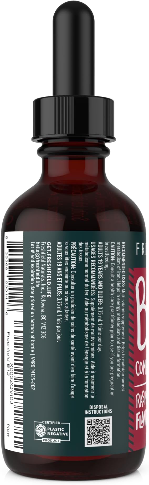 Freshfield B Complex Drops: B12, B2, B3, B5, and B6, Vegan-Friendly Liquid Formula, Enhanced Absorption | 1200 mcg Methylcobalamin | Energize, Elevate Mood, and Support Heart Health