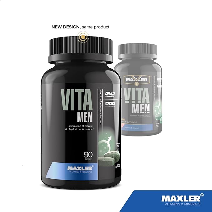 Maxler VitaMen Multivitamin for Men - High Potency Men's Multivitamins for Sports & Performance - Men's Vitamins & Minerals Blend, Amino Acids Blend, Enzyme Blend - 90 Tablets
