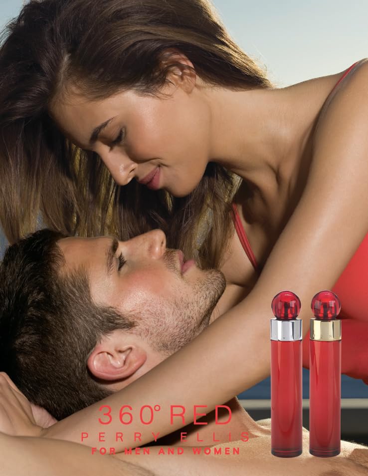Perry Ellis 360 Red 3.4oz EDT Spray, 6oz Body Spray, 3oz Shower Gel, 7.5ml EDT Spray Men 4 Pc Gift Set
