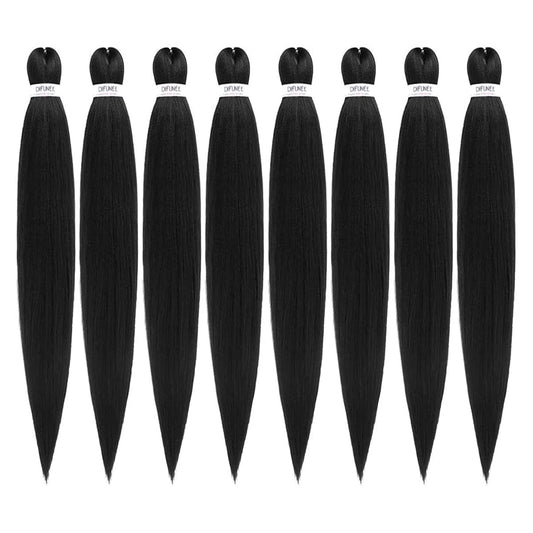 DIFUNEE Pre-stretched Braiding Hair - 36 Inch 8 Packs Natural Black Super Long Braiding Hair For Twist or Box Braids, Yaki Texture Hot Water Setting Synthetic Braiding Hair Extensions (36 Inch, 1B-8P)