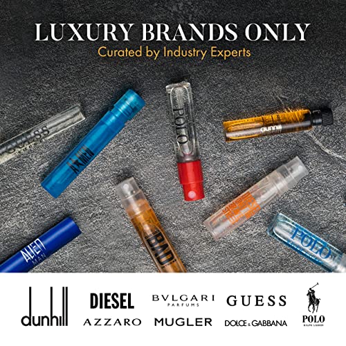 Men's Cologne Sampler Set: 6 Designer Fragrances + Pocket-Sized Pouch - Travel-Size Cologne Sample Pack Gift Set