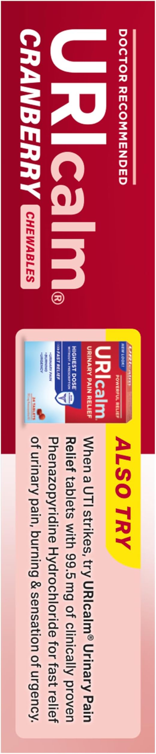 Uricalm Cranberry, Daily Dietary Supplement Chewable with D-Mannose, Berry, 60 Count