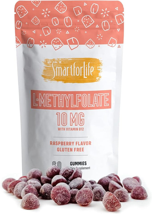 Smart for Life L-Methylfolate Gummies with Vitamin B12 Raspberry Flavor - 10mg - 60 Gummies - Active Folate 5 MTHFR Support Supplement Professional Strength - Doctor Designed Methyl Folate