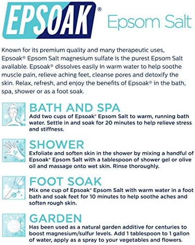 Epsoak Epsom Salt 19 lb. Magnesium Sulfate USP, Resealable Epsom Salt Bulk Bags Unscented, Made in The USA, Cruelty-Free Certified