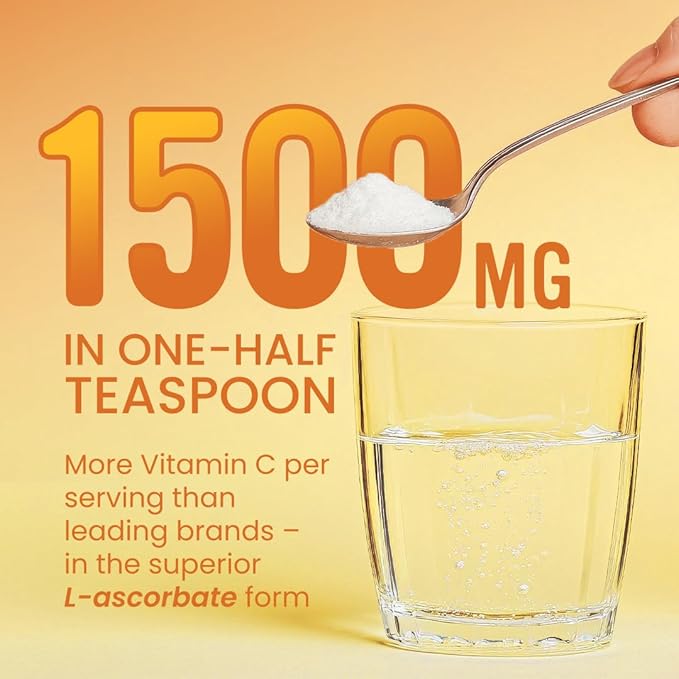 Alkalini-C Vitamin C Powder Supplement, Potent Natural L-Ascorbate VIT C Powder 1500mg, Corn-Free Non-GMO VIT C, Buffered Vitamin C Enhanced Absorption, 100% Pure Form, Immune Support Supplement 16oz