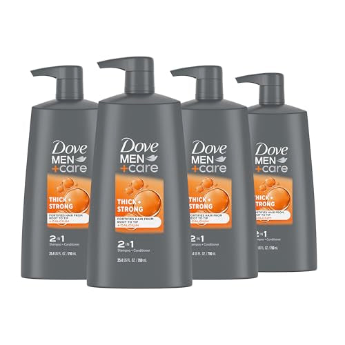 DOVE MEN+ CARE 2-in-1 Shampoo + Conditioner Thick + Strong 4 count for Fortifying Hair from Root to Tip, with Calcium, 25.4 oz