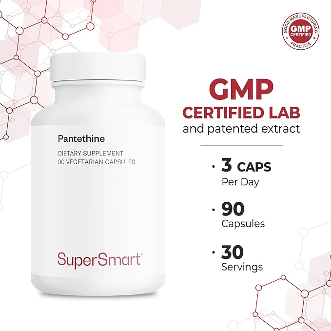 Supersmart - Pantesin Pantethine 600 mg per Day (Pantothenic Acid) - Active Vitamin B5 Supplement | Non-GMO & Gluten Free - 90 Vegetarian Capsules