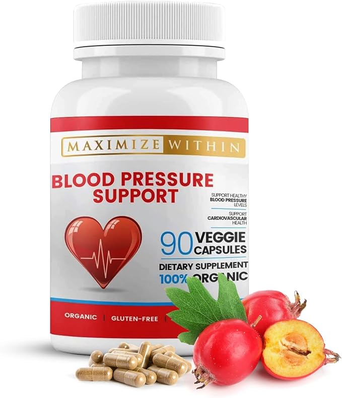 Premium Blood Pressure Support Supplements with Hawthorn, Hibiscus, Olive Leaf, Green Tea, Garlic, & Organic Herbs. for a Healthy Lifestyle-90 Capsules