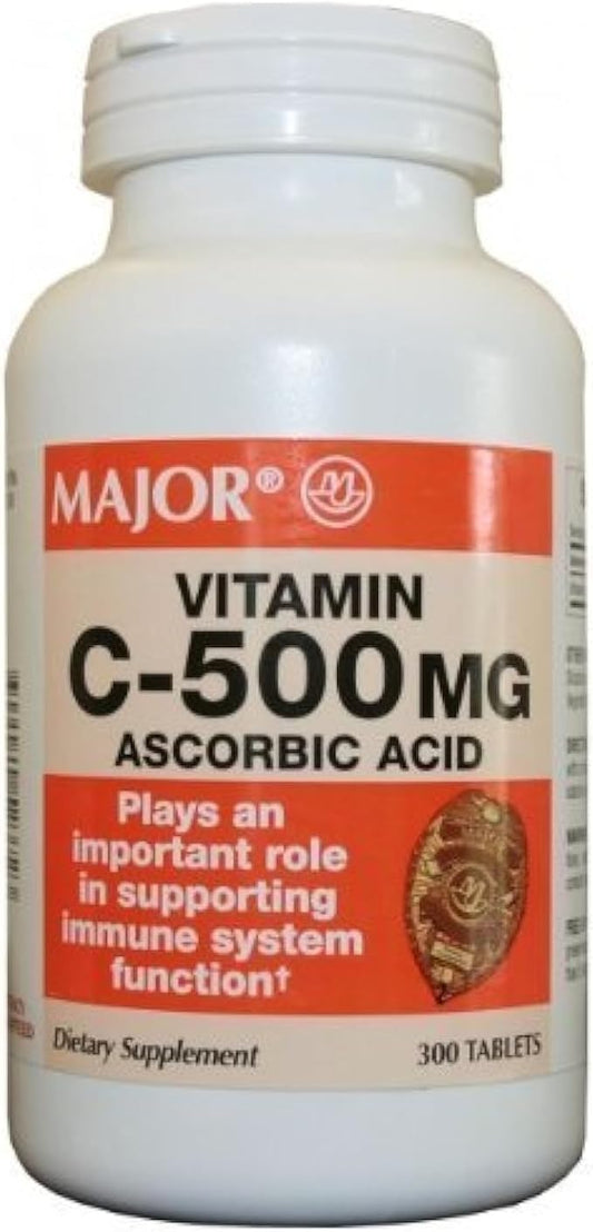 MAJOR Vitamin C-500 mg Ascorbic Acid - New Formula - Vitamin C Tablets - Dietary Supplement - 300 Tablets