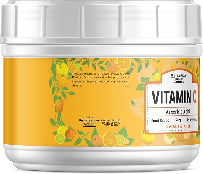 Unpretentious Vitamin C Powder (2 lb) Ascorbic Acid, Resealable Tub