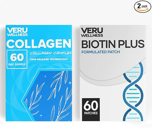 Veru Wellness Hair Skin Nail Duo Lifestyle Patches - Biotin Collagen - Self Adhesive Time Release Topical Patch, 8-10 Hours (60 Day Supply)