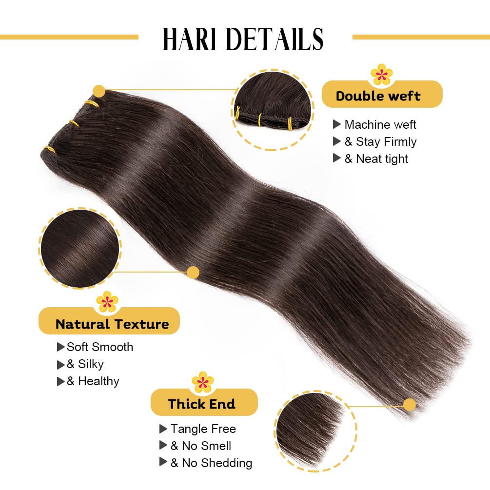2PCS 14 Inch Clip in Hair Extensions Real Human Hair, Soft and Natural Hair Extensions Clip ins, Dark Brown Remy Hair Extensions Clip in Human Hair Straight Double Weft Hair Extensions for Women