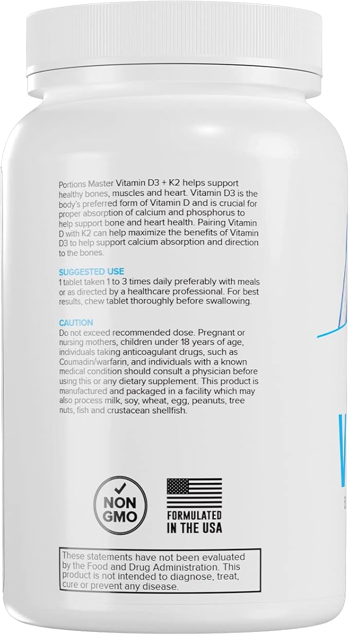 Vitamin D-3 50mcg 2000 IU + K-2 75mcg 90ct Chewable Tablets