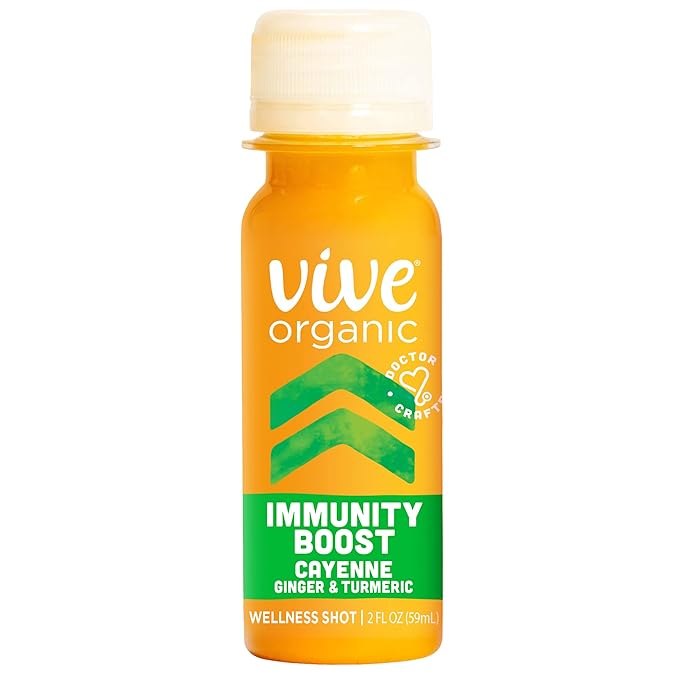 Vive Organic Immune Support Shot, Cold-Pressed Ginger, Turmeric & Cayenne, Gluten Free, Vegan, Immunity Boost Cayenne, 2 Fl Oz (Pack of 12)