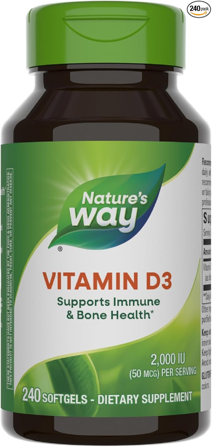 Nature's Way Vitamin D3 Extra Strength, Supports Bone Health and Immune Function*, 2000 IU (50 mcg per Serving), 240 Softgels (Packaging May Vary)