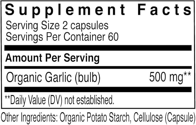 Pure Organic Garlic – Heart Health & Immune System Support (120 Vegan Capsules)
