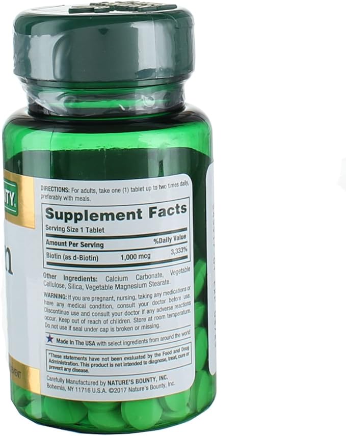 Nature's Bounty Biotin 1000 mcg Vitamin Supplement Tablets 100 ea (Pack of 2)