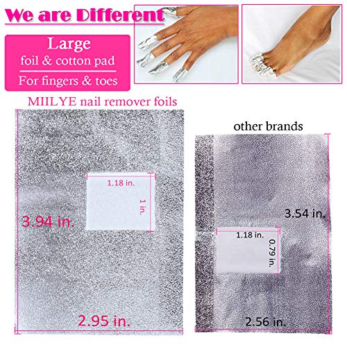 MIILYE Nail Polish Remover Foil Wraps for Acrylic/Dip Powder/UV/Gel/Polish Varnish Soak-off Removal, with Pre-attached Lint Free Pad (300x Nail Gel Polish Remover Wraps)
