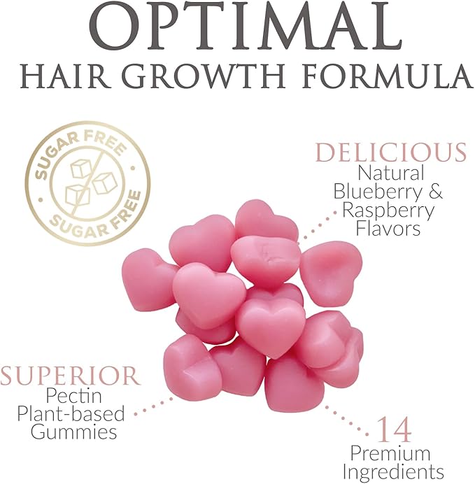 Sugar Free Hair Vitamins Gummies with Biotin 5000 mcg, Vitamin A, B12, C, D, E, Folic Acid, Supports Hair Growth Gummy, Vegetarian Friendly, Supports Strong Beautiful Hair and Nails - 60 Gummies