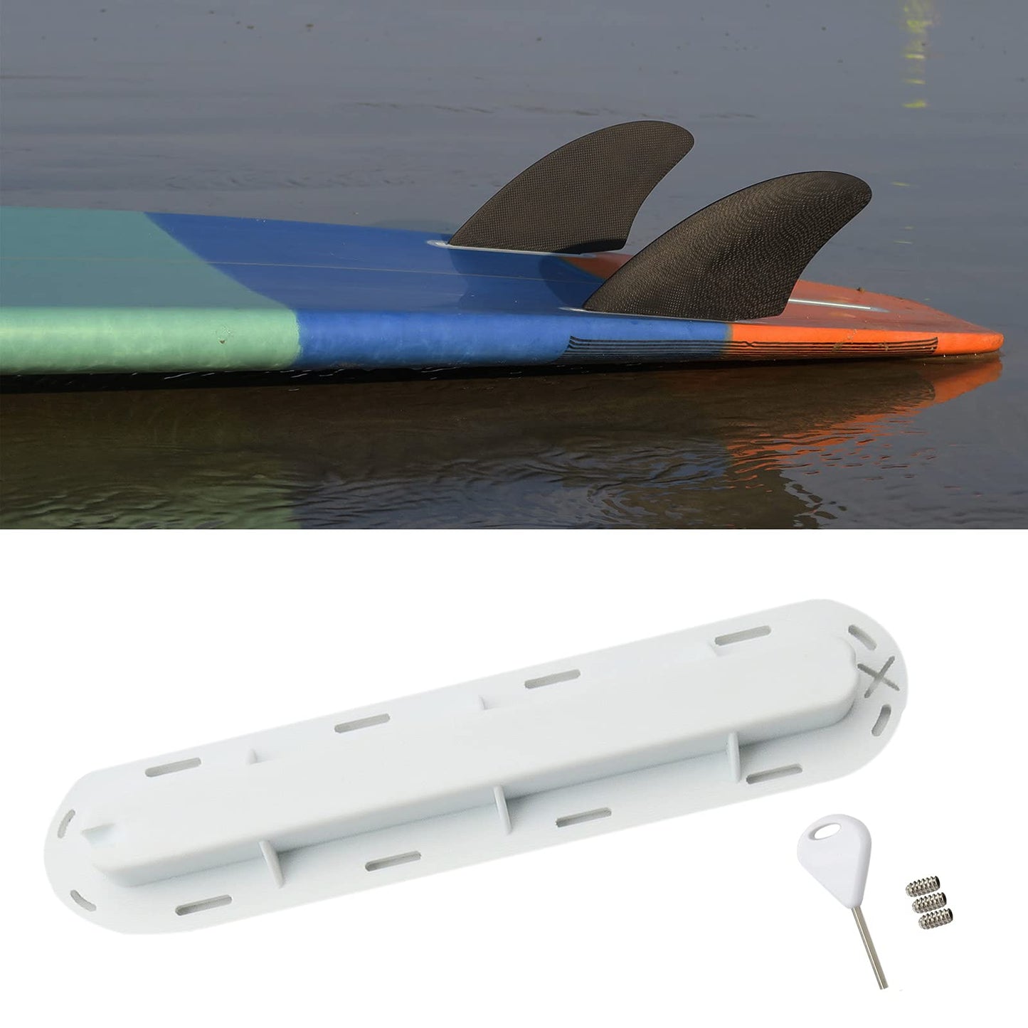 AQUBONA 3pcs/Set Single Tri Fins Box, Surfboard Fin Box Set with Screws Key, Surfing SUP Screw Surfboard Surf Fins Plugs Set, Paddle Board Fin Replacement, Multiple Colour