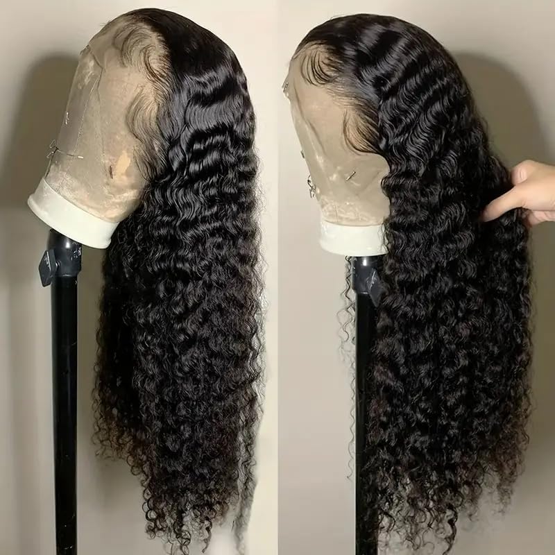 Deep Wave Lace Front Wigs Human Hair 220% Density 20 Inches HD Deep Wave Wig Human Hair Lace Front Wigs Deep Curly Human Hair Wig For Women 13x4 Deep Wave Frontal Wig Pre Plucked