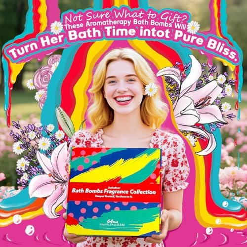 64-Pack Natural Bath Bombs Bulk Set – 8 Scents, Organic Ingredients, Long-Lasting Bubbles, Relaxing Gifts for Women & Men, Self-Care, Birthday, Christmas & Stocking Stuffers