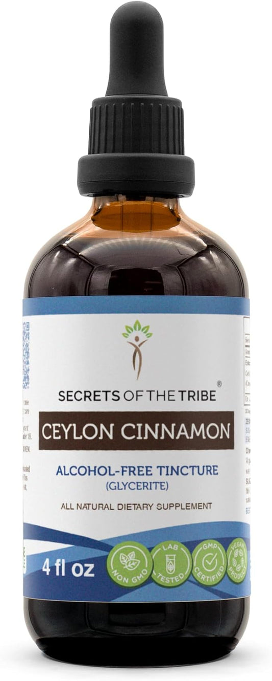 Secrets of the Tribe Ceylon Cinnamon Tincture Alcohol-Free Liquid Extract, Ceylon Cinnamon (Cinnamomum Verum) Dried Bark (4 FL OZ)