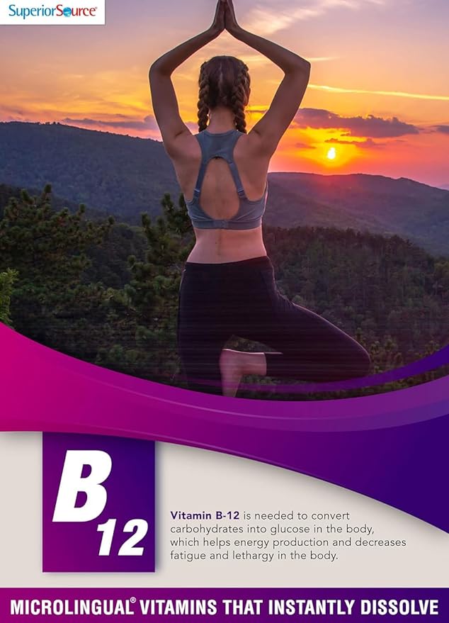 Superior Source No Shot Vitamin B-12 Methylcobalamin 1000 mcg, B-6 & Folic Acid 400 mcg - Supports Brain & Heart Health - Aids Natural Energy Levels - 60 Sublingual Dissolving Tablets