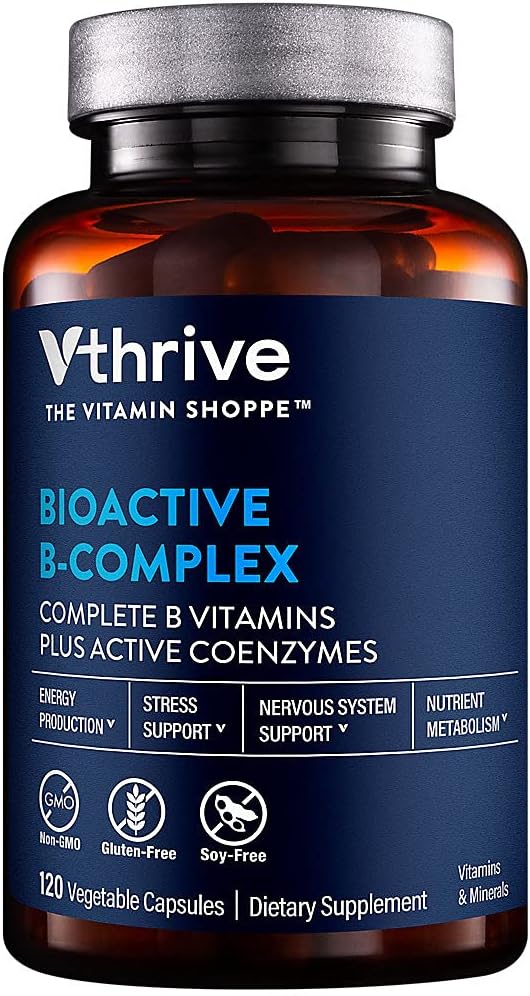 Vthrive Bioactive B-Complex - Vitamin B + Active Coenzymes for Energy Production (120 Vegetable Capsules)