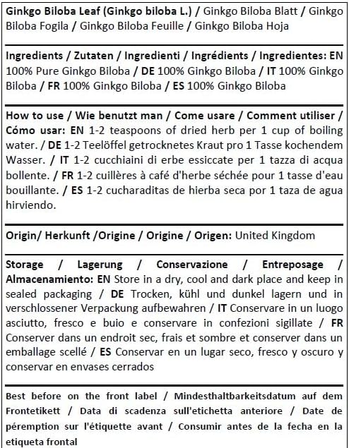 Herba Organica Ginkgo Biloba Leaf - Ginkgo Biloba L - Herbal Tea (50g)