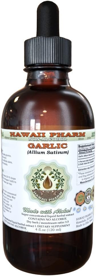 Garlic Alcohol-Free Liquid Extract, Organic Garlic (Allium sativum) Dried Powder Glycerite Hawaii Pharm Natural Herbal Supplement 2 oz